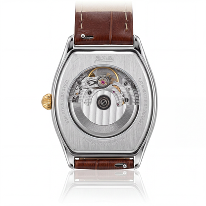 LaBelle Tonneau sapphire exhibition caseback showing automatic movement
